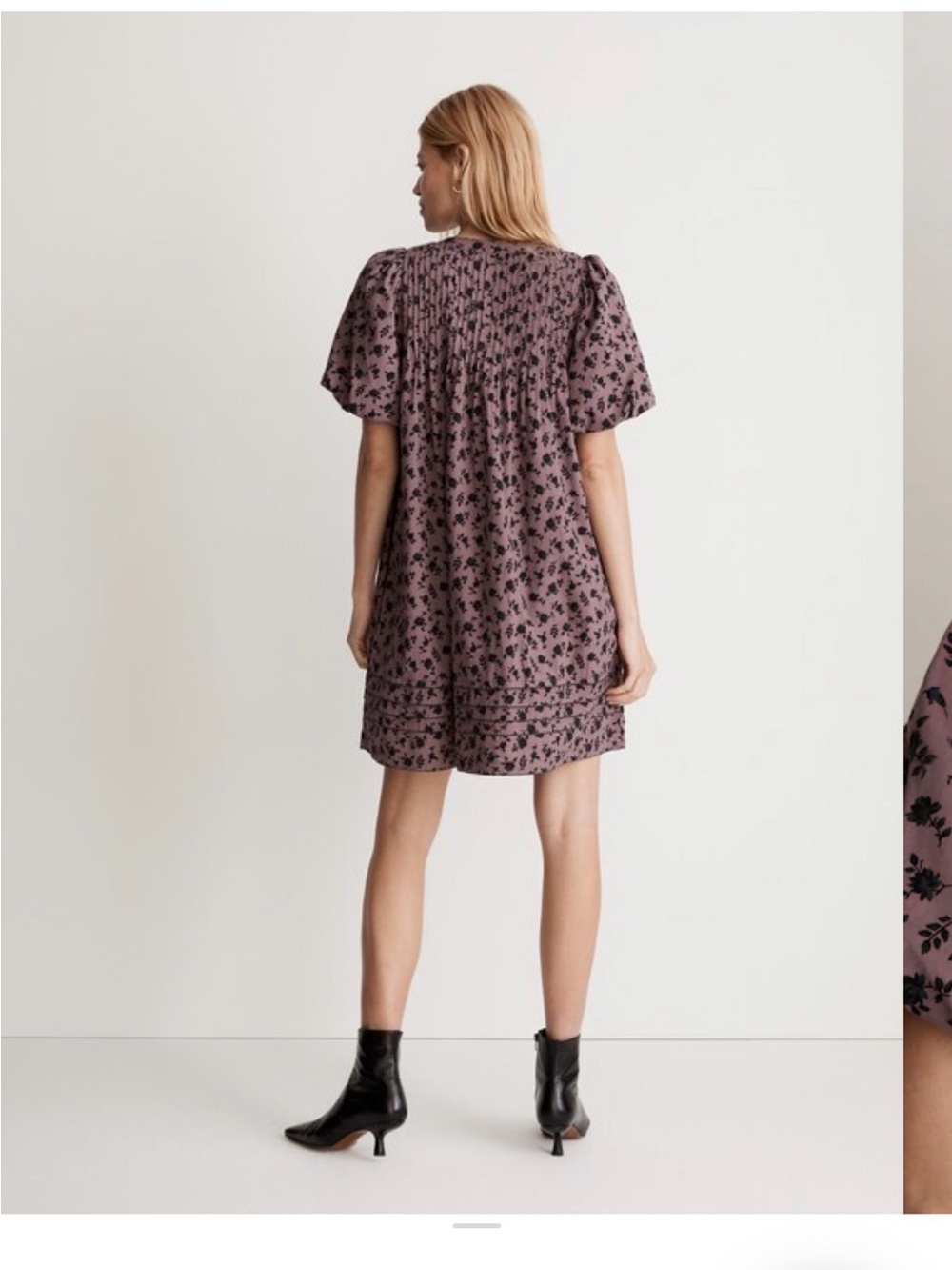 Madewell Mauve Floral Short-Sleeve Swing Dress - Picture 3 of 6